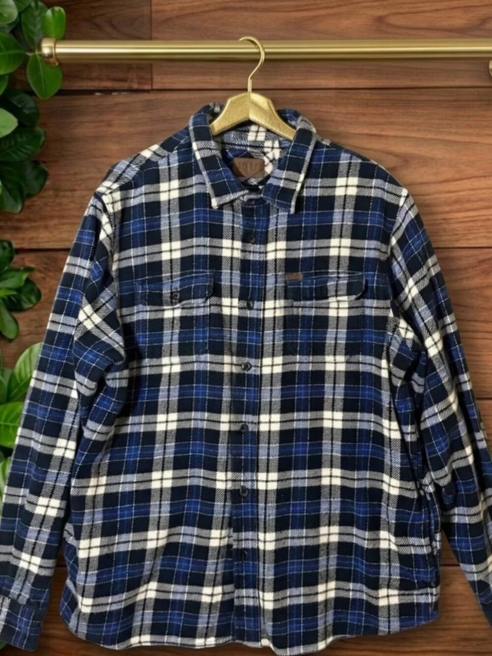 Orvis Heavy Flannel Shirt Shacket Men XL Blue Plaid Button Up Long Sleeve Pocket